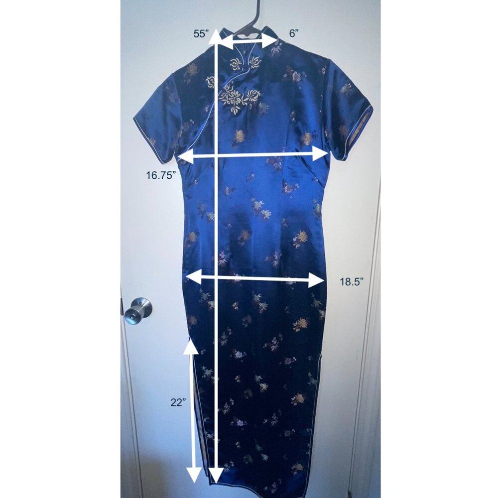 Blue traditional Chinese silk dress (qi pao) - Picture 7 of 7